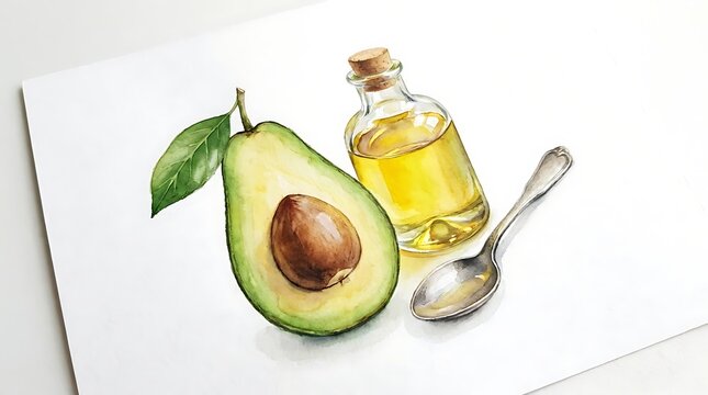 Avocado skincare essential oil with natural ingredients for wellness and organic cosmetic beauty product care