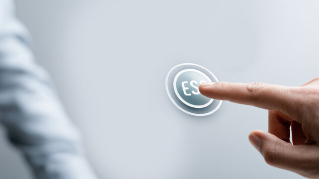 A finger presses an escape button on a modern device. The button is illuminated with a soft blue glow, symbolizing a retreat or a way out of a situation