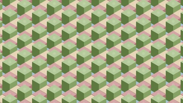 Abstract isometric 3D geometric cube fabric weave looping background. Retro geometric mosaic 3D cubes waving pattern motion graphics