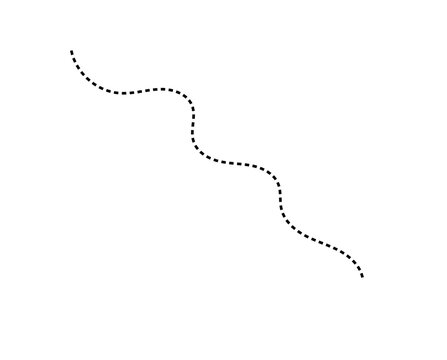 Descending wavy dashed line segment on white background with descending curve dotted path graphic element abstract line curved shape design asset black stroke minimalist line simple pattern