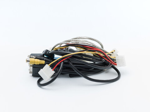 Assorted Computer Power and Video Cables Bundle Isolated on White
