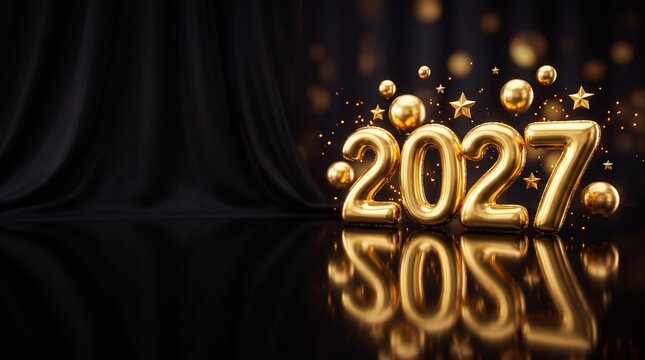 Christmas and New Year 2027 Banner with Monumental 24k Gold Foil Balloon Vol 491