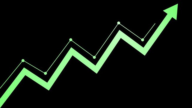 Rising line graph with arrow showing growth and progress animation, Growing upward arrow animated