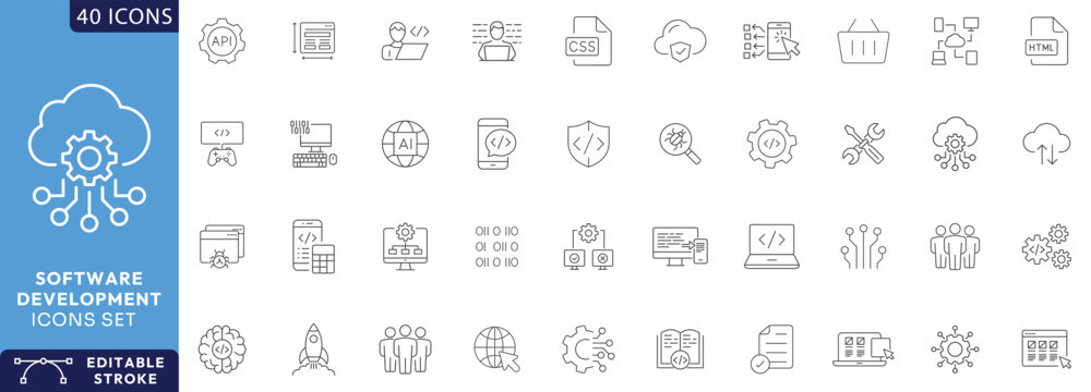 Software development icon set. line Icon Collection. Fully Editable. Vector illustration.