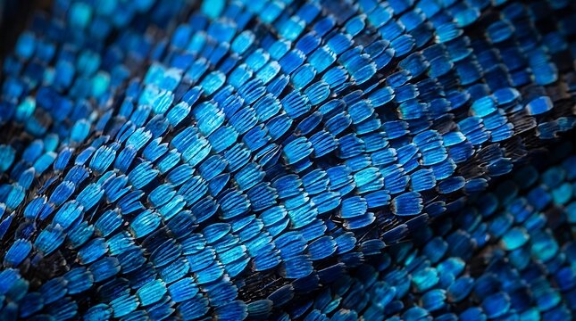 Extreme macro view of iridescent blue butterfly wing scales