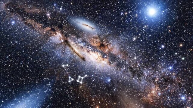 Nebula formation with constellations appearing in deep space during astronomical observation