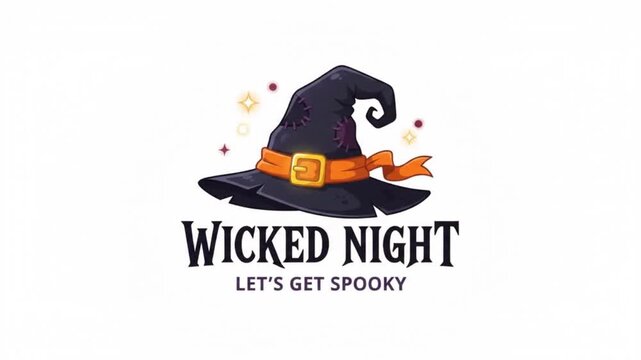 Cartoon witch hat with orange ribbon and buckle isolated on white background