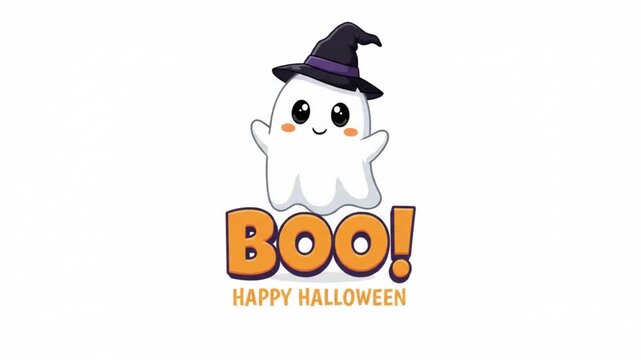 Cute cartoon ghost wearing a witch hat for Halloween celebration vector illustration