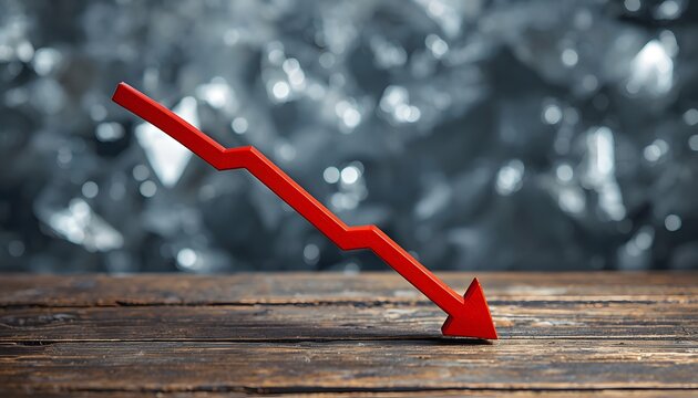 Red downward trending arrow, business loss concepts