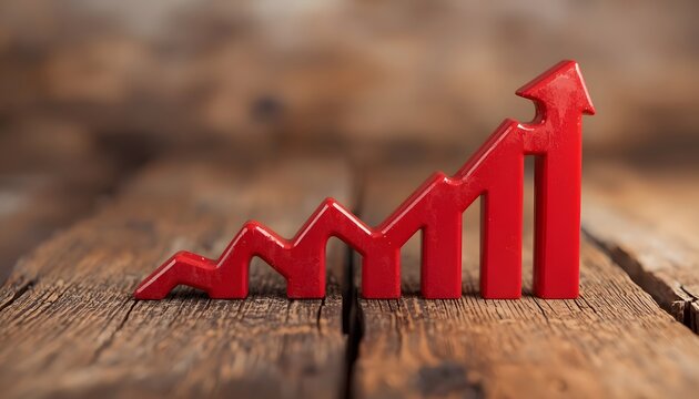 A red upward trending growth chart, business grouth concepts