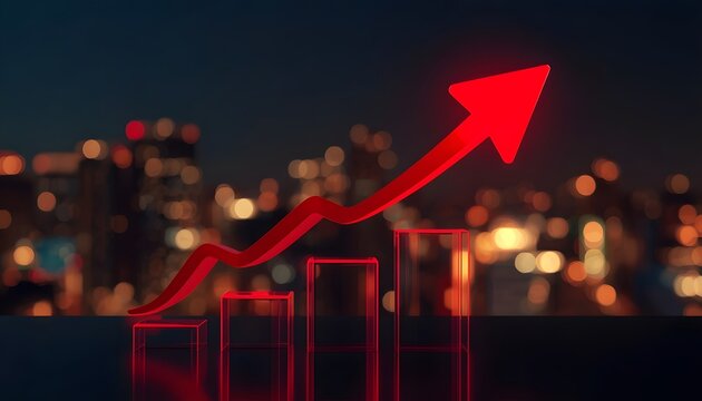 A red upward trending growth chart, business grouth concepts
