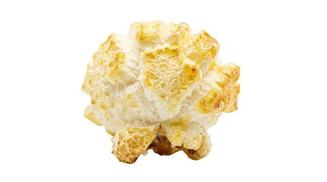 Single crispy golden popcorn kernel isolated on transparent background