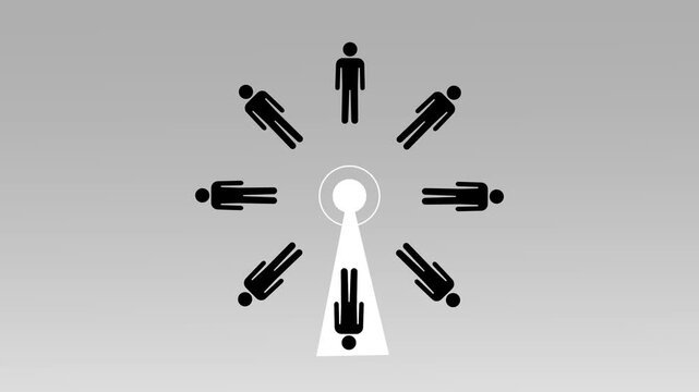 Multiple human silhouettes radiate outward around a glowing exclamation mark showing a crowd reacting together to an urgent public safety alert today