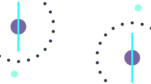Two circular dial diagrams with dotted orbit paths and colored markers illustrate rotation cycles time zones or scheduling tracking systems today