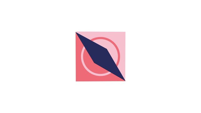 A pink arrow shape overlaps a dark navy diamond forming a stylish modern compass style icon representing direction movement or navigation tools today