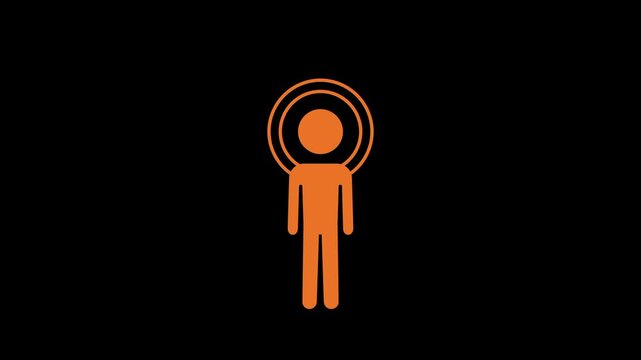 A glowing orange person silhouette emits radiating circular signal rings on a black background representing location tracking or active presence today