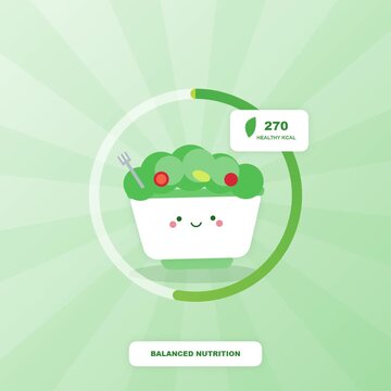 Healthy Green Salad Kawaii Illustration for Balanced Nutrition Tracking