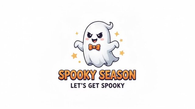 Cute cartoon ghost character wearing an orange bow tie for Halloween design elements