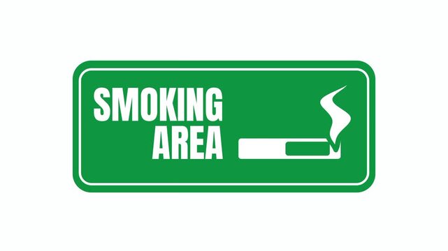 A green rectangular sign labeled smoking area clearly displays a lit cigarette icon marking a designated outdoor smoking zone for all visitors here