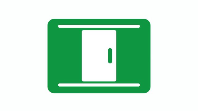 A green square icon depicts a sliding door symbol representing an automatic entrance or exit access point commonly used in public buildings today