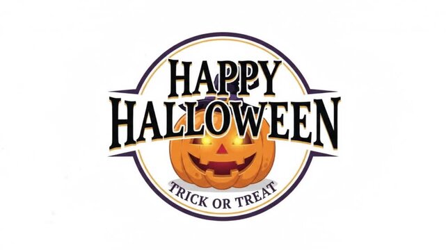 Halloween pumpkin jack-o-lantern wearing a witch hat on a white background happy Halloween text