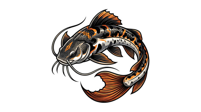 Artistic Orange and Black Catfish Illustration, Isolated on White with Transparent Background
