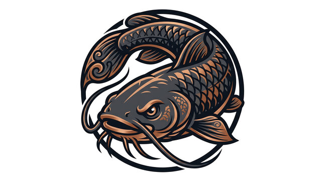 Aggressive Catfish Tribal Mascot Illustration on Transparent Background and Isolated on White