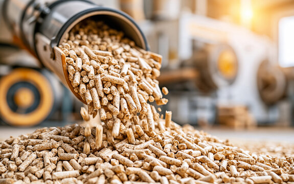 Close up wood pellets for renewable biomass energy heating