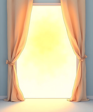 Open Window With Peach Curtains And Bright Sunlight