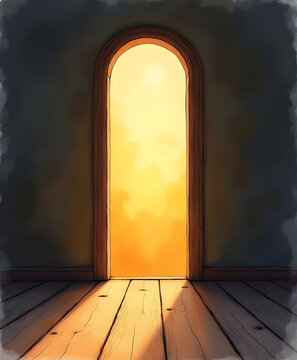 Open Arched Doorway With Golden Light