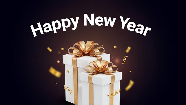 Happy new year gift box with confetti celebration