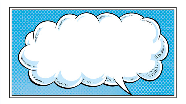 Blank comic speech bubble for creative text input on a blue background.