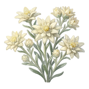 Edelweiss Wildflower Bouquet Watercolor Illustration