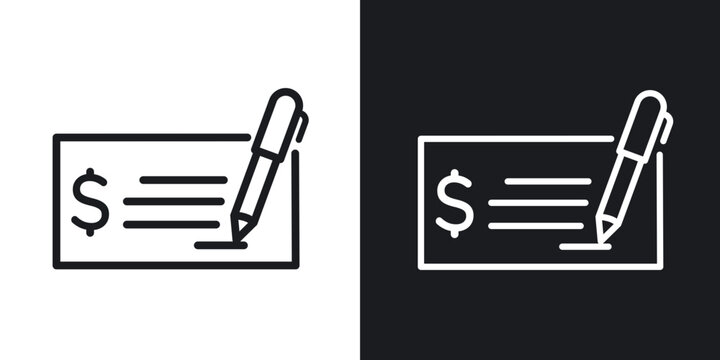 Money check icon flat outline in black