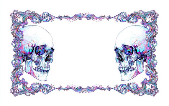 Vibrant Psychedelic Skull Frame with Ornate Swirls