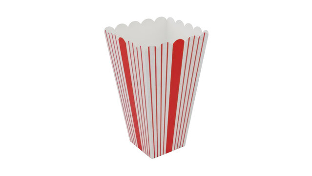 Empty red and white striped paper popcorn bucket for cinema and movie snacks