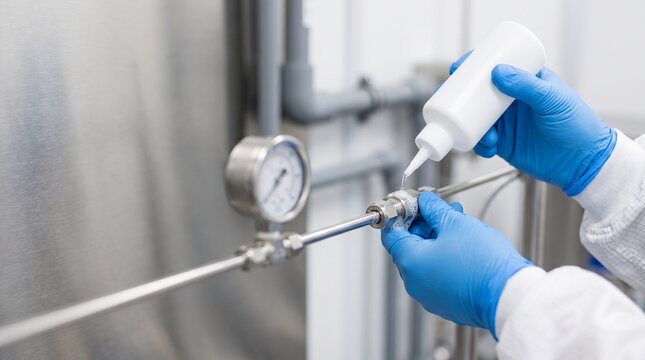 Leak check at a specialty gas line connection