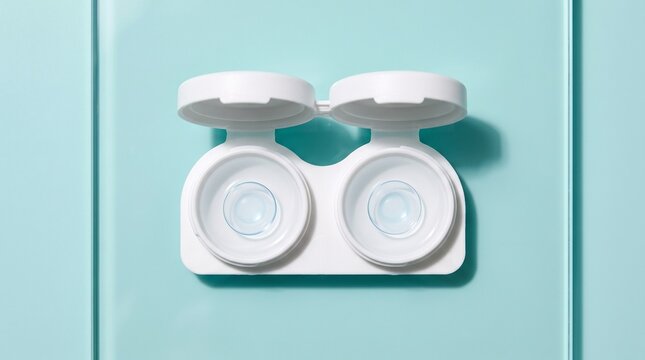Open contact lens case in organized daily layout