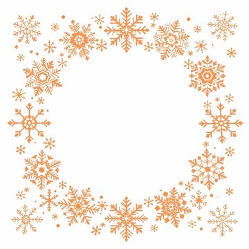 Orange snowflake frame border design element isolated on white background