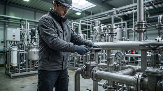 Technician controls pilot plant material conversion