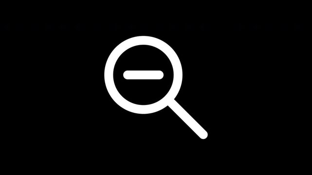 Minimalist Magnifying Glass With Minus Sign Zoom Out Motion Graphic On Black