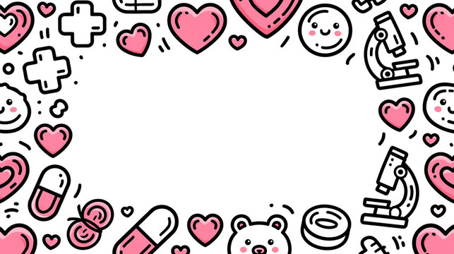 Colorful illustrations of health and love-themed doodles, ideal for backgrounds.
