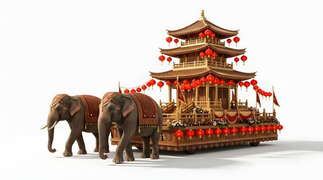Traditional chinese pagoda float with elephants