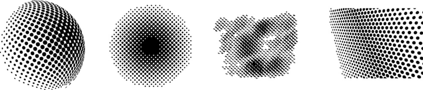 Four Distinct Halftone Dot Patterns for Abstract Texture and Graphic Design Backgrounds