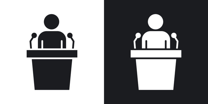 Politician speaker icon flat outline in black