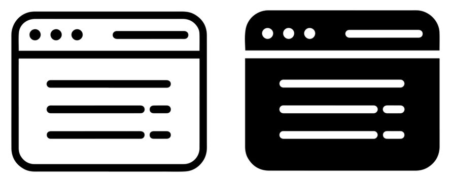website page browser window icon set