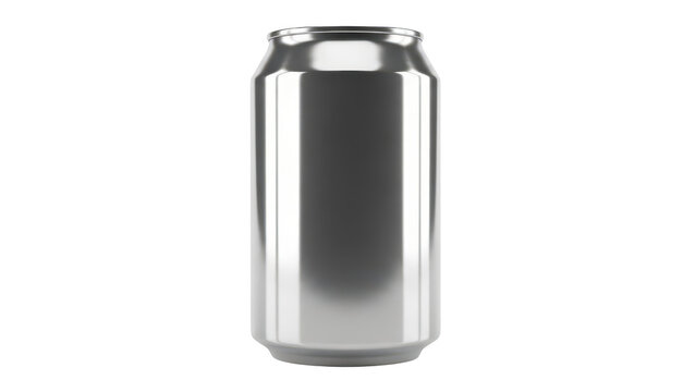 Shiny silver aluminum drink can for soda or beer packaging design mockup