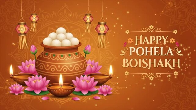 Pohela Boishakh Bengali New Year Celebration, with Sweets and Lotus 4K