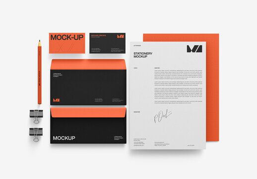 Black Orange Stationery Branding Mockup