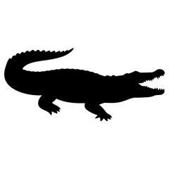 Obraz premium Detailed black silhouette illustration of a large alligator with an open mouth designed for various creative projects and digital use